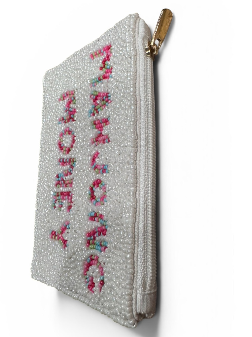 “Mahjong Money” Seed Bead Coin Purse Beaded Zip Pouch White - Picture 3 of 6